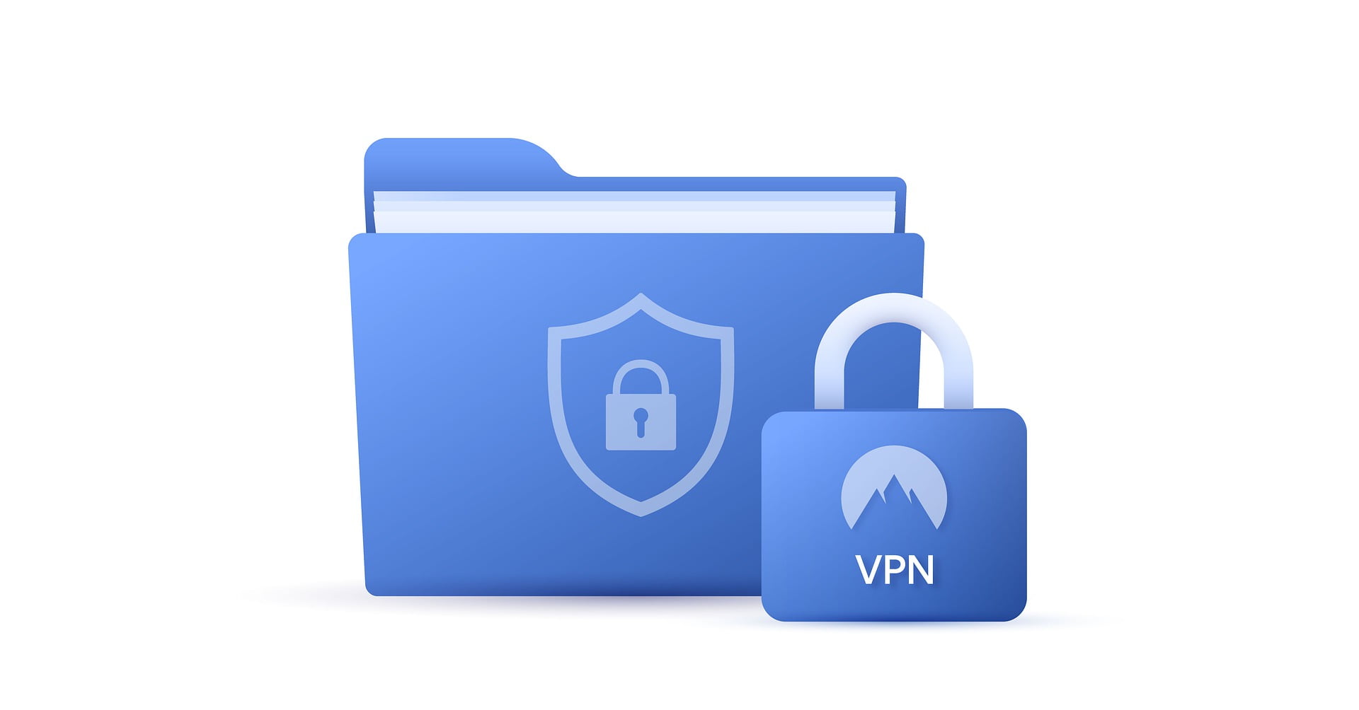 blue folder and lock icons illustrating VPNs